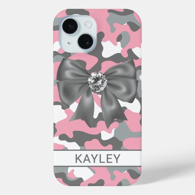 Glänzendes Rosa Graues Tarnmuster Personalisiert Case-Mate iPhone Hülle (Rückseite)