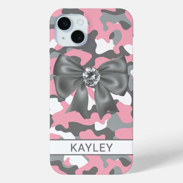 Glänzendes Rosa Graues Tarnmuster Personalisiert Case-Mate iPhone Hülle (Rückseite)