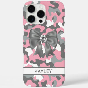 Glänzendes Rosa Graues Tarnmuster Personalisiert iPhone 16 Pro Max Hülle