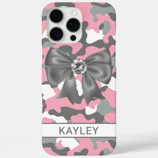 Glänzendes Rosa Graues Tarnmuster Personalisiert Case-Mate iPhone Hülle (Rückseite)