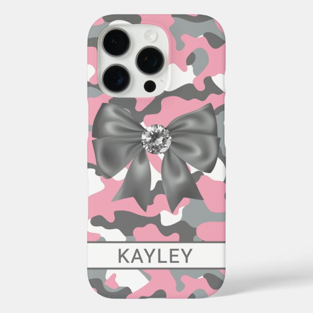Glänzendes Rosa Graues Tarnmuster Personalisiert Case-Mate iPhone Hülle (Rückseite)