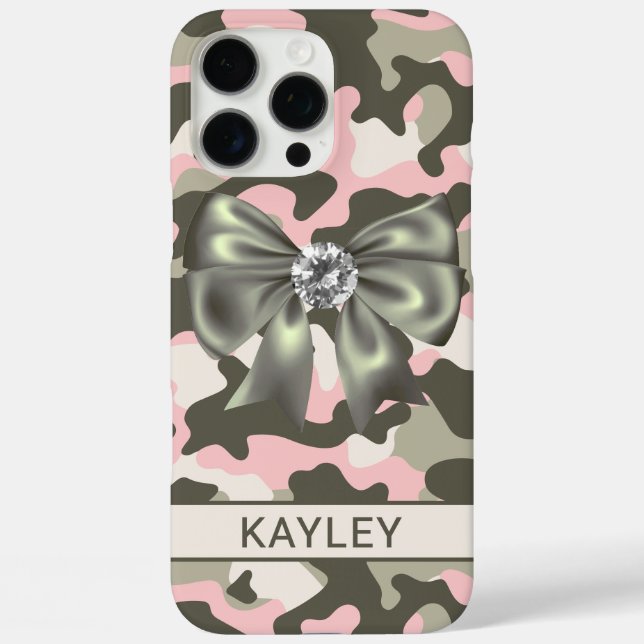 Glänzendes Rosa Grünes Tarnmuster Personalisiert Case-Mate iPhone Hülle (Rückseite)