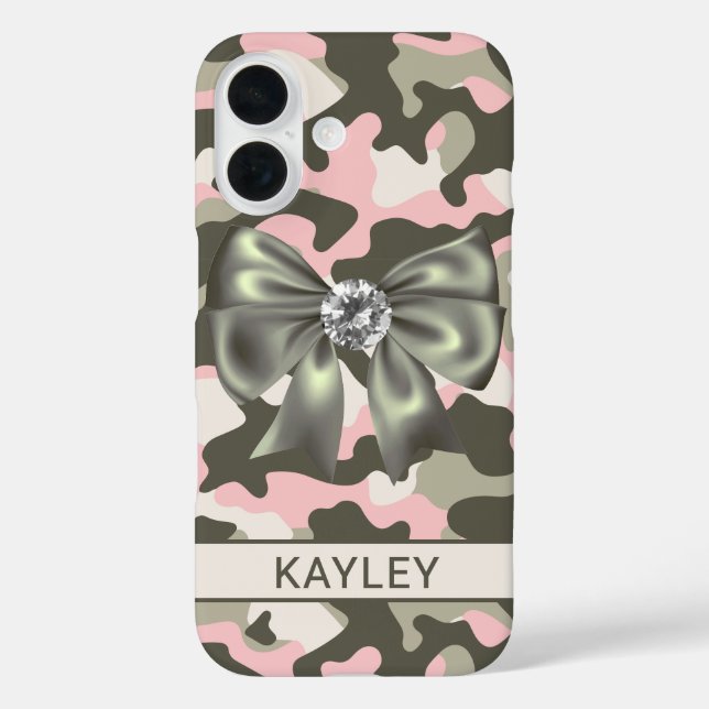 Glänzendes Rosa Grünes Tarnmuster Personalisiert Case-Mate iPhone Hülle (Rückseite)