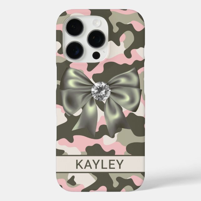 Glänzendes Rosa Grünes Tarnmuster Personalisiert Case-Mate iPhone Hülle (Rückseite)