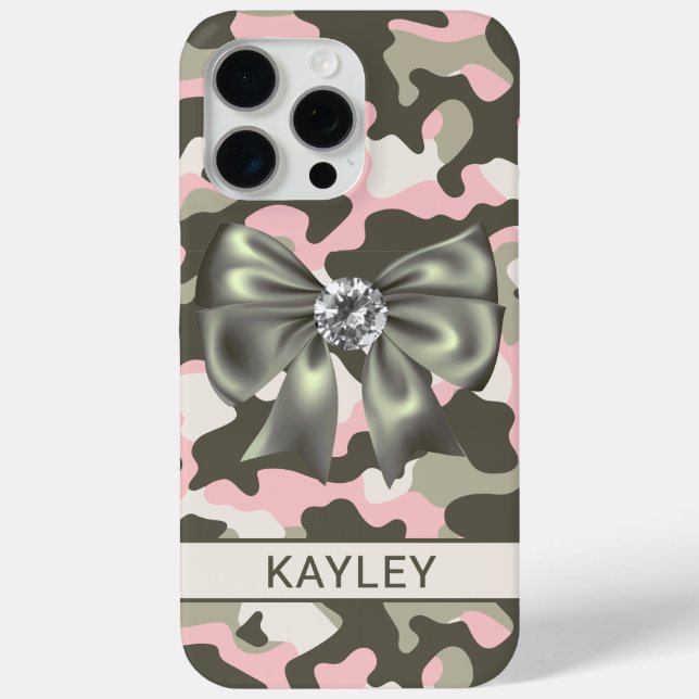Glänzendes Rosa Grünes Tarnmuster Personalisiert Case-Mate iPhone Hülle (Rückseite)