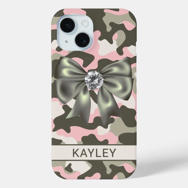 Glänzendes Rosa Grünes Tarnmuster Personalisiert Case-Mate iPhone Hülle (Rückseite)