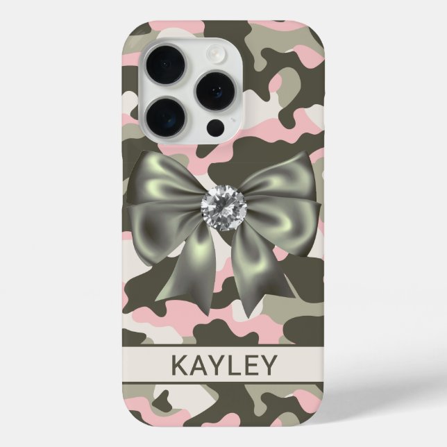 Glänzendes Rosa Grünes Tarnmuster Personalisiert Case-Mate iPhone Hülle (Rückseite)