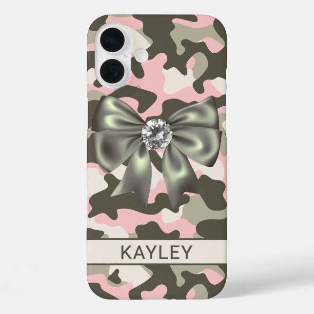 Glänzendes Rosa Grünes Tarnmuster Personalisiert Case-Mate iPhone Hülle (Rückseite)