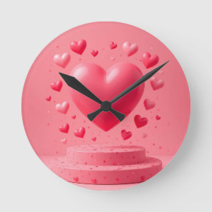 Glänzendes rosa Herz Runde Wanduhr