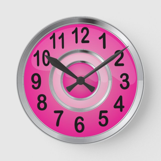 Glänzendes rosa und silbernes Metall Runde Wanduhr (Vorderseite)