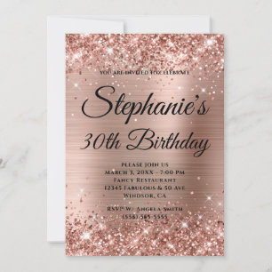 Glänzendes Roségold Fancy Monogramm 30. Geburtstag Einladung