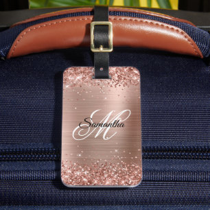 Glänzendes Roségold-Folie-Fancy-Monogramm Gepäckanhänger