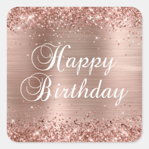 Glänzendes Roségold-Folie Frohe Geburtstag Quadratischer Aufkleber