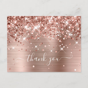Glänzendes Roségold-Folie Modernes Mädchen Dankesc Postkarte