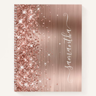 Glänzendes Roségold-Folie Modernes Mädchen-Signatu Notizbuch