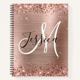 Glänzendes Roségold-Folie Schwarz-Weiß-Monogramm Notizbuch