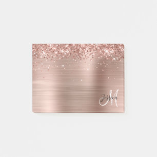 Glänzendes Roségold-Folie Schwarz-Weiß-Monogramm Post-it Klebezettel