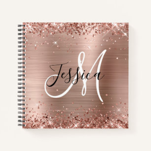 Glänzendes Roségold-Folien-Monogramm-Quadrat Notizbuch