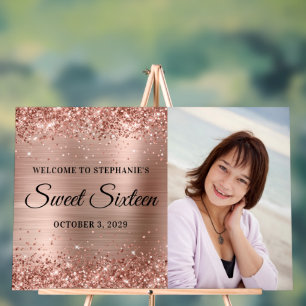 Glänzendes Roségold-Folien-Sweet-Sixteen-Willkomme Acrylschild