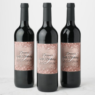 Glänzendes Roségold Glam Monogramm 80. Geburtstag Weinetikett