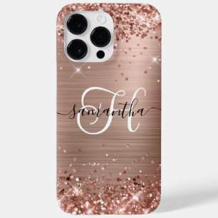 Glänzendes Roségold Glam Monogramm Case-Mate iPhone 14 Pro Max Hülle