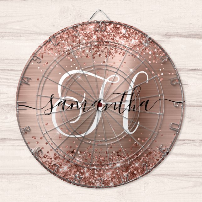 Glänzendes Roségold Glam Monogramm Dartscheibe (Von Creator hochgeladen)
