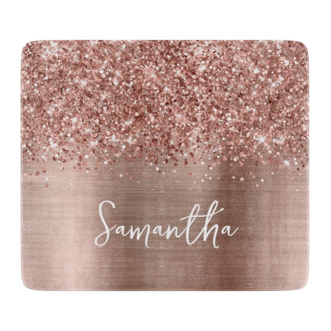 Glänzendes Roségold Glam Name Schneidebrett (Vorderseite)