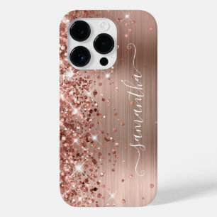 Glänzendes Roségold Glamour Modernes Mädchenhaftes Case-Mate iPhone 14 Pro Hülle