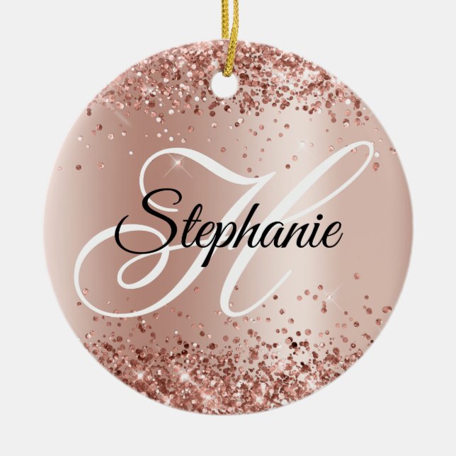 Glänzendes Roségold-Schimmer-Fancy-Monogramm Keramik Ornament (Vorne)