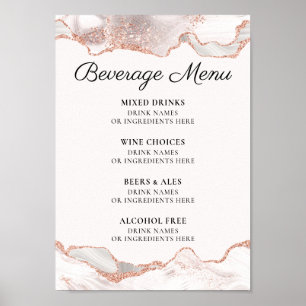 Glänzendes Roségold-Weiß-Achat-Getränkekarte A4 Poster