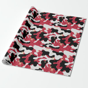 Glänzendes Rot Weiß Schwarz Tarnung Camo Geschenkpapier