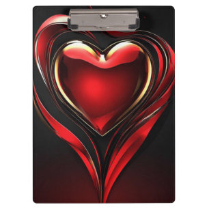 Glänzendes rotes Herz mit warmer romantischer Auss Klemmbrett
