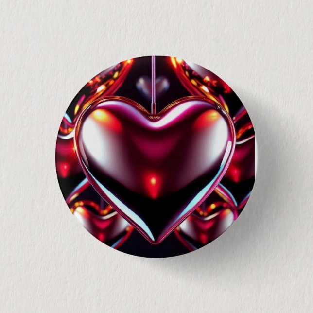 Glänzendes rotes Metallherz Button (Vorderseite)