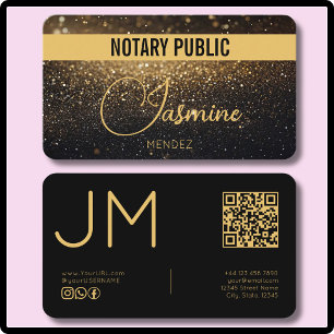 Glänzendes Schwarz Gold Modernes Monogramm QR Nota Visitenkarte
