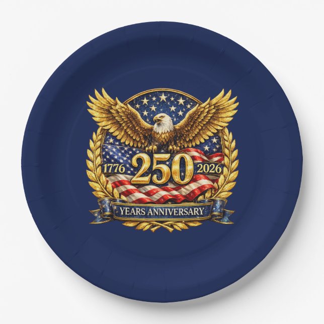 Glänzendes Semiquincentennial-Adler-Emblem  Pappteller (Vorderseite)