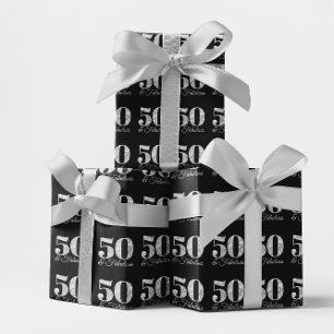 Glänzendes Silber 50 & Fantastisch auf Schwarz Geschenkpapier