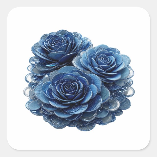 Glänzendes Silber BLAUE ROSEN Sticker Art (Vorderseite)