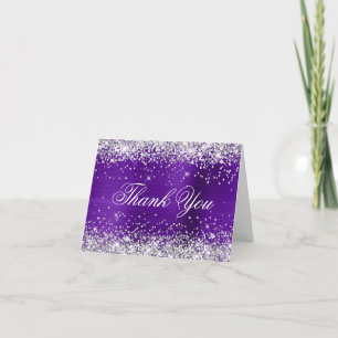 Glänzendes Silber-Faux-Glitter Indigo Lila Folie Dankeskarte