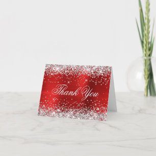 Glänzendes Silber-Faux-Glitter-Rot-Folie Dankeskarte