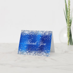 Glänzendes Silber-Faux-Glitter-Royalblau-Folie Dankeskarte