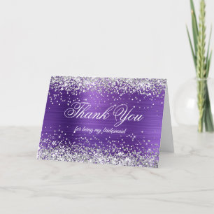 Glänzendes Silber Glitter Amethyst Folie Brautjung Dankeskarte