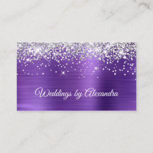 Glänzendes Silber Glitter Amethyst Satin Folie Visitenkarte