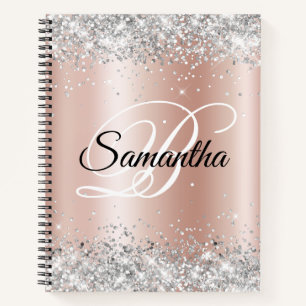 Glänzendes Silber Glitter Blassrosa Goldfolie Mono Notizbuch