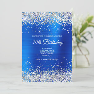 Glänzendes Silber Glitter Helles Blau Satin Folie Einladung