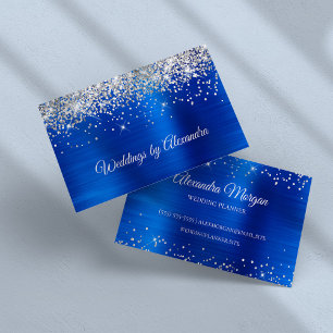 Glänzendes Silber Glitter Helles Blau Satin Folie Visitenkarte