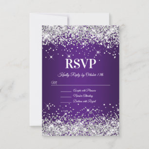 Glänzendes Silber Glitter Königliches Lila Ombre RSVP Karte