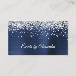Glänzendes Silber Glitter Marineblau Satin Folie Visitenkarte