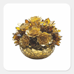 Glänzendes Silber GOLDENE ROSEN Sticker-Motiv Quadratischer Aufkleber