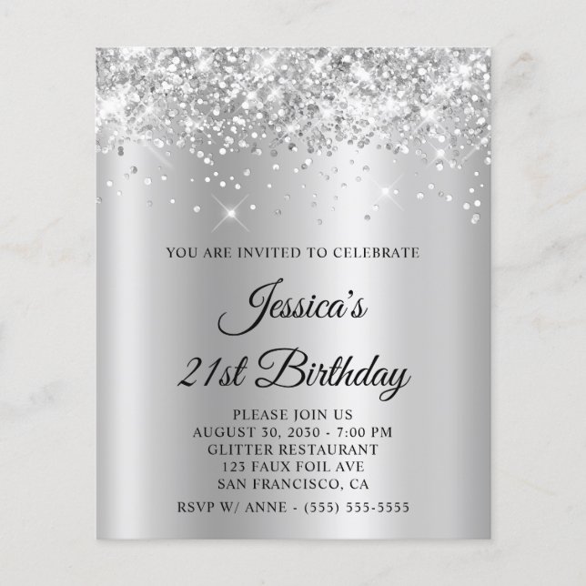 Glänzendes Silber-Grau-Schimmern 21. Geburtstag Flyer (Vorne)
