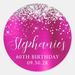 Glänzendes Silber-Hot-Pink-Folie 60. Geburtstag Runder Aufkleber